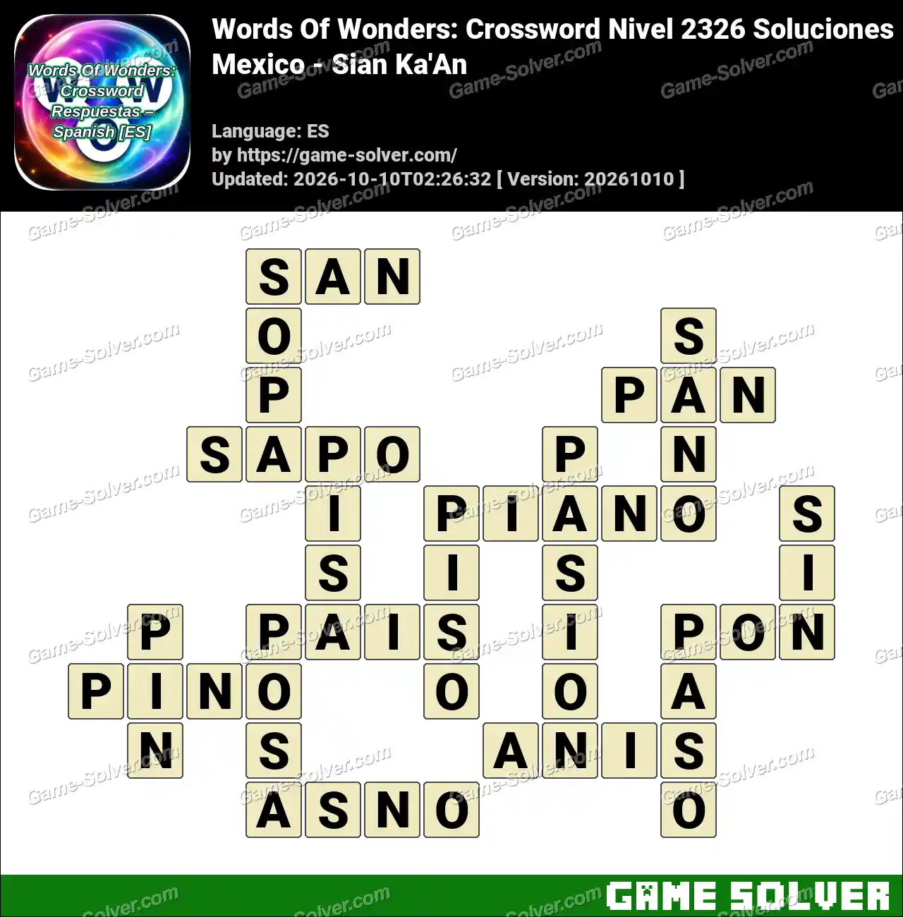 Words Of Wonders: Crossword Nivel 2326 Soluciones – Mexico – Sian Ka’An